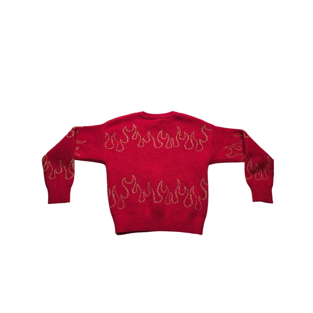 Netflix Stranger Things Flame Metallic Knit Sweater Red Gold Kids Medium 7/8 - Picture 2 of 6